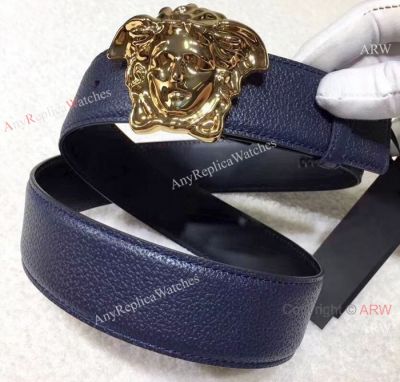 Best Copy Versace Men Belt - Dark Blue Leather Belt